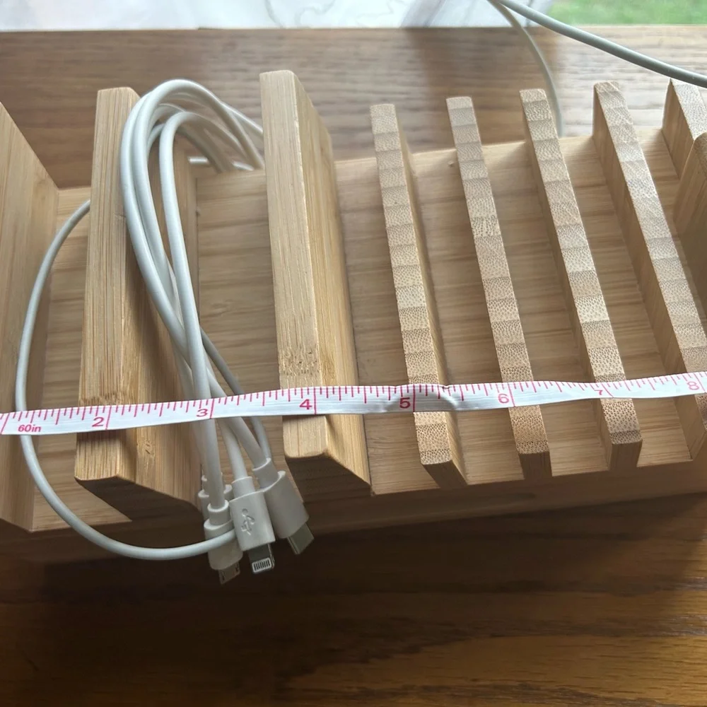 iPhone Apple Watch iPad device charging station with cords - Wood